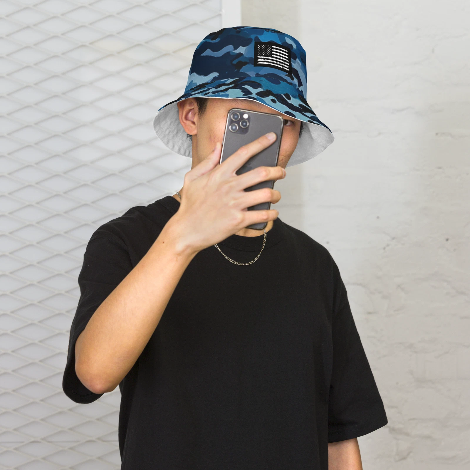 Reversible Bucket Hat Tactical Camouflage & Monochrome US Flag Summer Sun 2-in-1