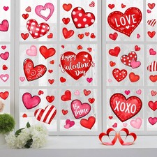 Valentine's Day Window Clings Love Hearts, 76 Pcs Pink Red Heart Red/Pink