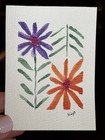 ACEO ORIGINAL Purple Orange Flower Folk Floral Decor 2.5x3.5 by Katie Love-Pride — photo 2