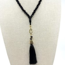 Vintage Islamic Tasbih 99 Beads Muslim Prayer Beads Black Faceted Tassel Accent