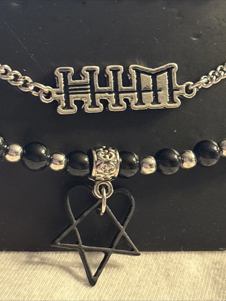 HIM Goth Rock Band Heartagram 3 Bracelet Set Arm party - Image 3 of 4