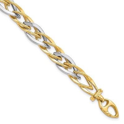Ausgefallenes Gliederarmband 14 Karat Gelbgold Weißgold poliert - 7,5 Zoll