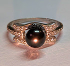 Sterling Silver Black Pearl and Pavé Diamond Accent Ring — photo 1