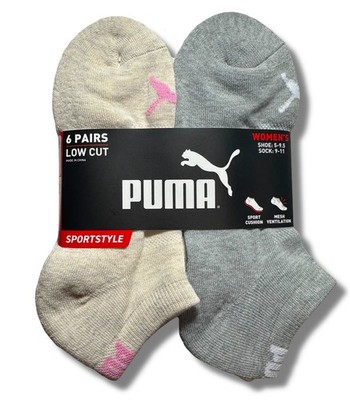 PUMA SOCKS WOMEN'S - LOW CUT 243 - SOLID 3 - CREAM GRAY - SHOE SZ 5-9.5 - PACK 6