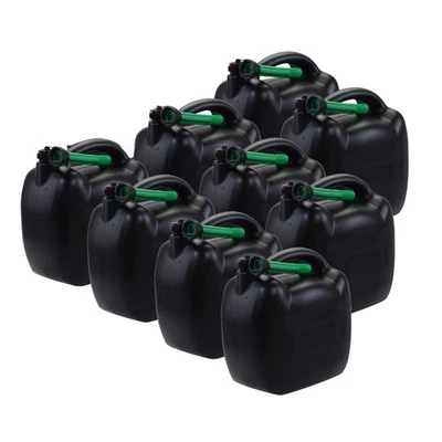 9x Benzinkanister 20L schwarz Kunststoff mit Einfüllschlauch grün, UN-Zulassung - Bild 1 von 4