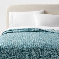 King Reversible Matelasse Swirl Quilt Teal Blue - Threshold: Woven Cotton Fabric