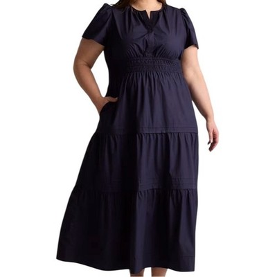 Quince 100% Organic Cotton Poplin Tiered Maxi Dress Navy Size 1X NWT | eBay