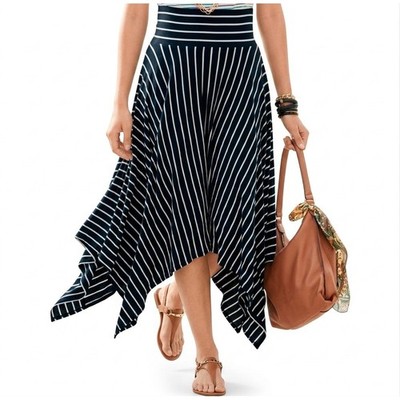 Cabi Skirt Medium Handkerchief Sharkbite Hem Y2k Striped Midi 5183 Navy Blue