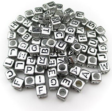 1000Pcs Mixed Acrylic Letter/Alphabet  A-Z  Cube Beads for DIY Craft Silver with