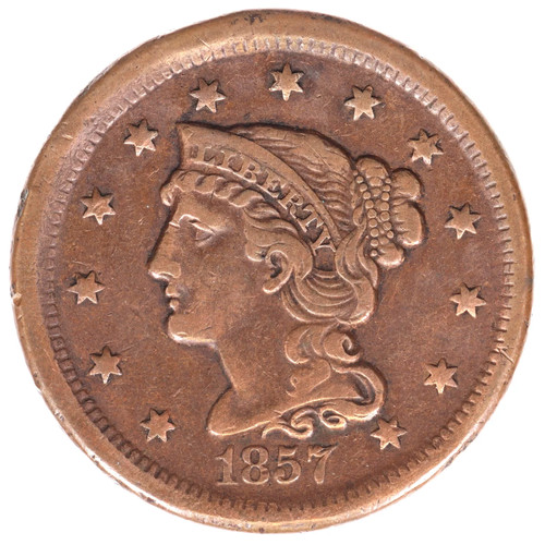 857 Braided Hair Large Cent Small Date VF Det