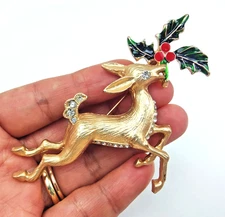 Christmas Deer Brooch gold-tone Reindeer pin brooches gift presents  friends