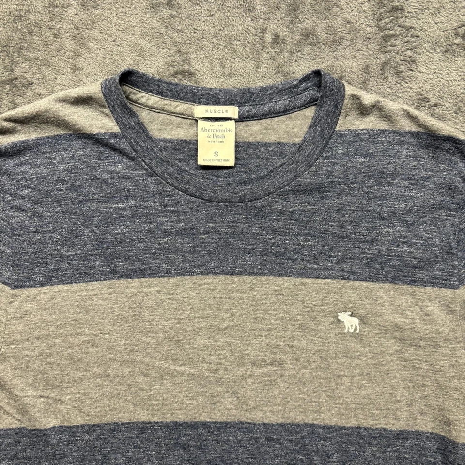 Camisa Abercrombie & Fitch Para Hombre Pequeña Azul Gris Rayas Músculo Manga Larga Y2K Foto 3 de 4