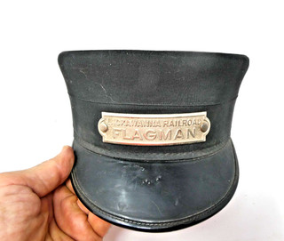 VINTAGE LACKAWANNA RAILROAD FLAGMAN HAT W/ BADGE. NICE!