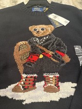 Polo Ralph Lauren Polo Bear Sweater Black Holiday Large Snow Shoes Ski NWT