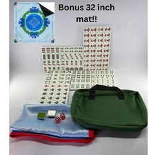 Chinese Mahjong Set 146 Tiles - Melamine 1.18” Green with bag, BONUS 32" mat!