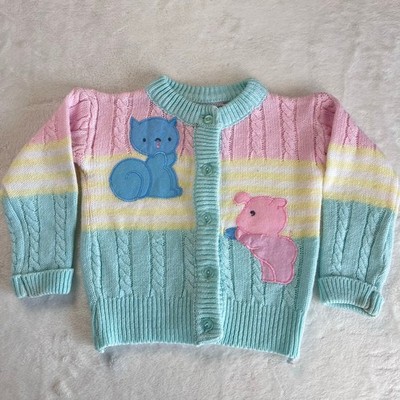 Alpine Way vintage pastel girls Sweater Button Up size 2T Squirrel Piggy Spring