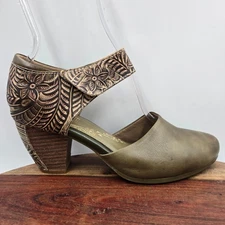 L'artiste Spring Step Toolie Heels Shoes Womens 38 / 7.5 Green Leather Mary Jane