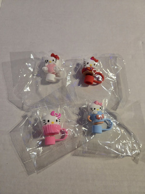 4 PCS Hello Kitty Straw Cover Caps for Stanley Cup Silicone Straw Topper New!