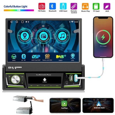 7'' Single 1 DIN Car Stereo Radio Flip Out Touch Screen BT MP5 Player 64G GPS USB