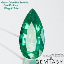 Cut stone - Emerald Colombian hydrothermal lab grown, facet Pear 10x5mm 1.0ct