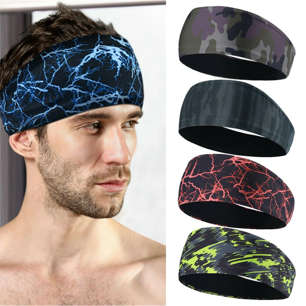 poshei Mens Headband (4 Pack), Mens Sweatband & Sports Headband for  Running, Cycling, Yoga, Basketball - Stretchy Moisture Wicking Hairband