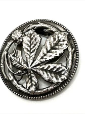 Vintage Art Nouveau Scarf Clip Brooch Silver Plated Leaf 1 3/4"