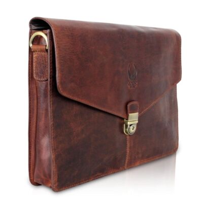 HANDMADE Aktentasche Herren Leder Businesstasche Damen A4 Laptoptasche 14 Zoll
