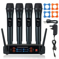Wireless Microphone System 4-Channel UHF Cordless Mic Set With 4 Handheld Mics