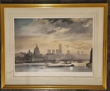 Framed Rowland Hilder Signed Limited Edition Print - London Skyline - Thames etc