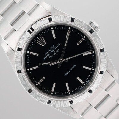 Rolex Air-King Steel 34mm Black Index Dial Engine-Turned Bezel Oyster Band 14010