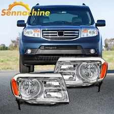 Headlights Pair For 2012 2013 2014 2015 Honda Pilot Halogen Chrome Headlamps Set