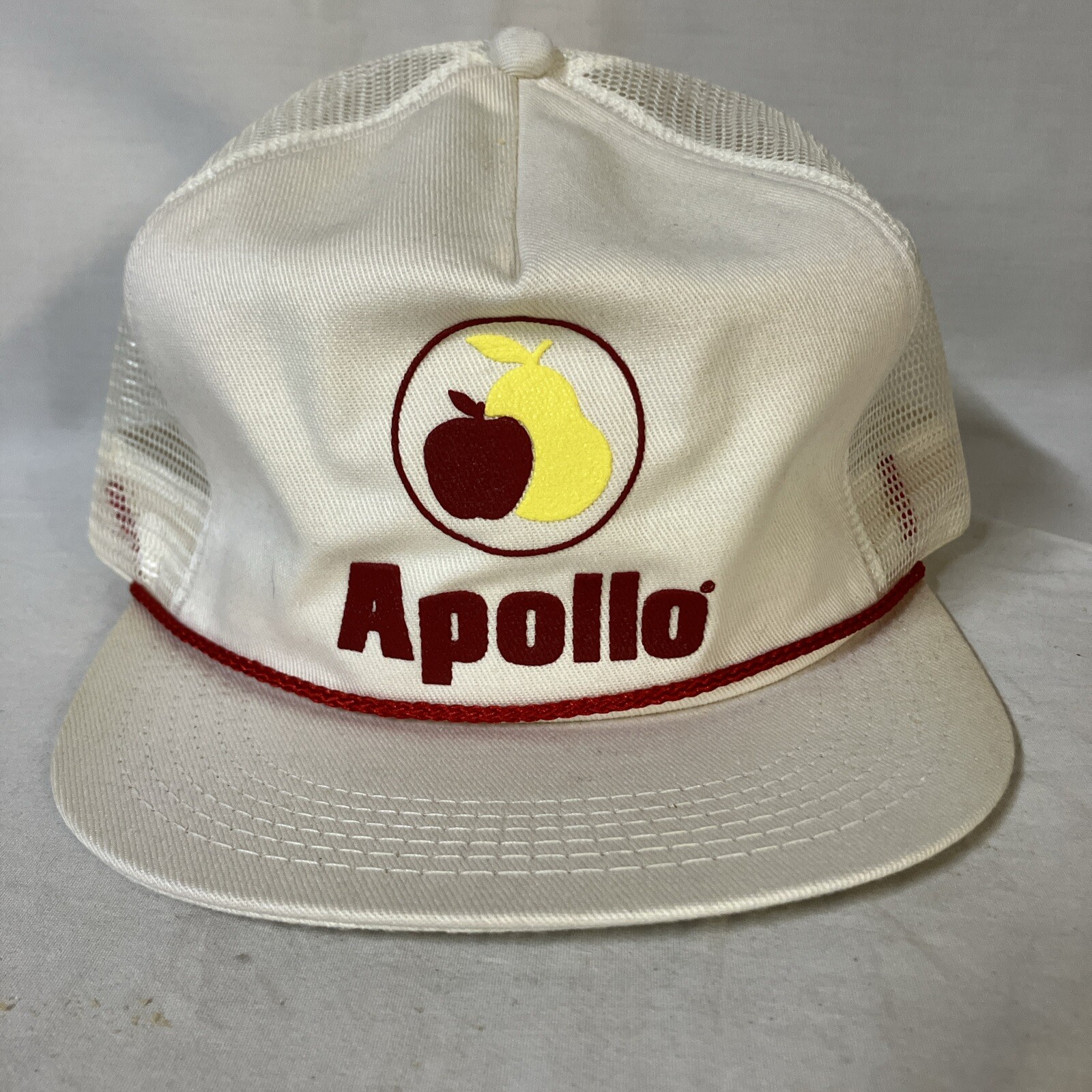 Vtg K-Products Apollo Fruit Farmer Trucker Hat White Mesh USA Made Free Shipping