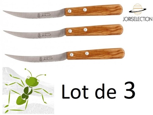 Lot De 3 Couteaux à Tomate En Bois D'olivier - Marque La Fourmi, Fabriqué En France - Réf. 2988
