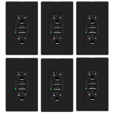 #ad 6PK Weather Resistant TR Black GFCI Outlet 20A ETL Certified Indoor Use Plate $72.27