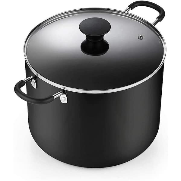 NEW 10.5 Qt. Hard-Anodized Aluminum Nonstick Stock Pot with Glass Lid Blac