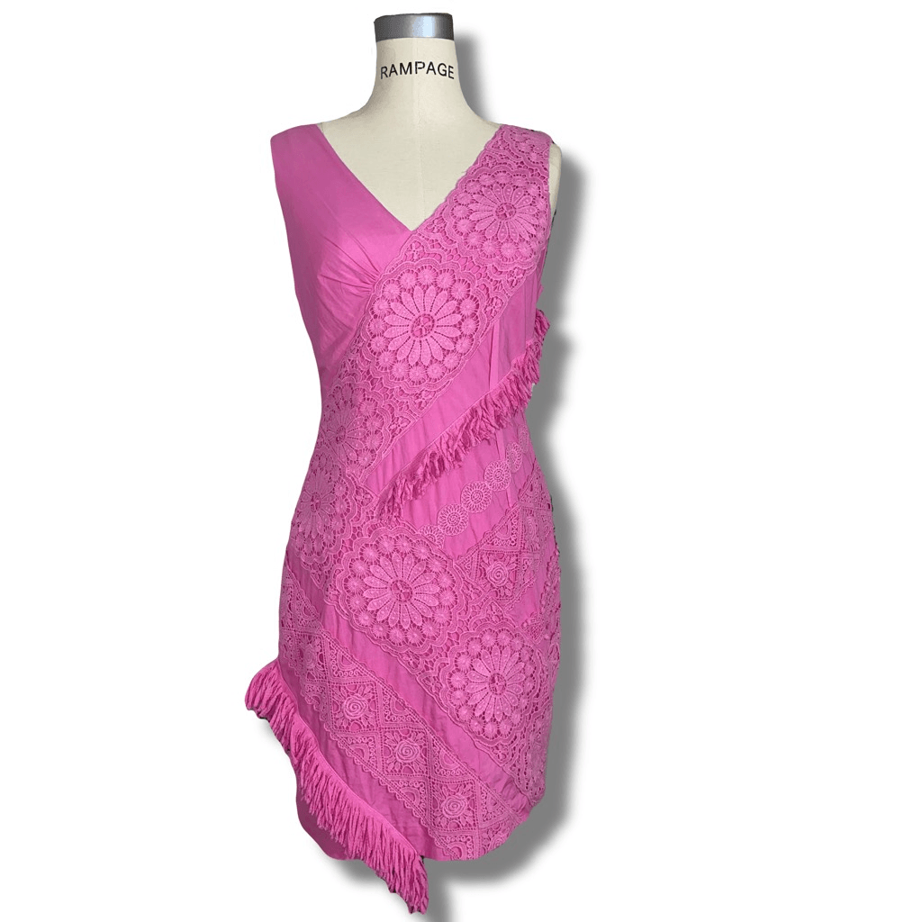 Tracy Reese Anthropologie Women's Hot Pink Lace/Fringe Sheath