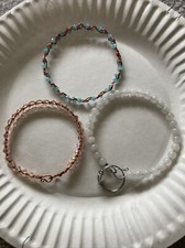 Zestaw 3 ręcznie robionych szklanych koralików Miedź i srebro Drut Owijana bransoletka Bransoletka Zestaw