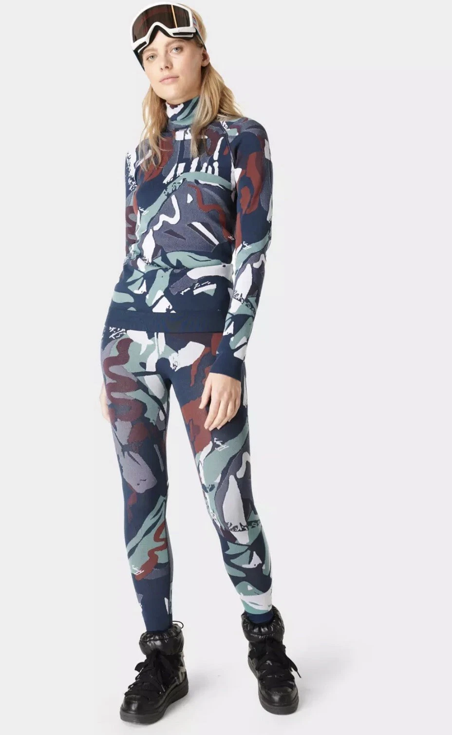 Sweaty Betty Ski Base Layer Set- Top + Full Leggings - Size S - Blue Mountain
