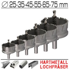 6 x Hartmetall Flachschnitt Loch Fräser Metall Stahl ALU Ø 25 35 45 55 65 75 mm