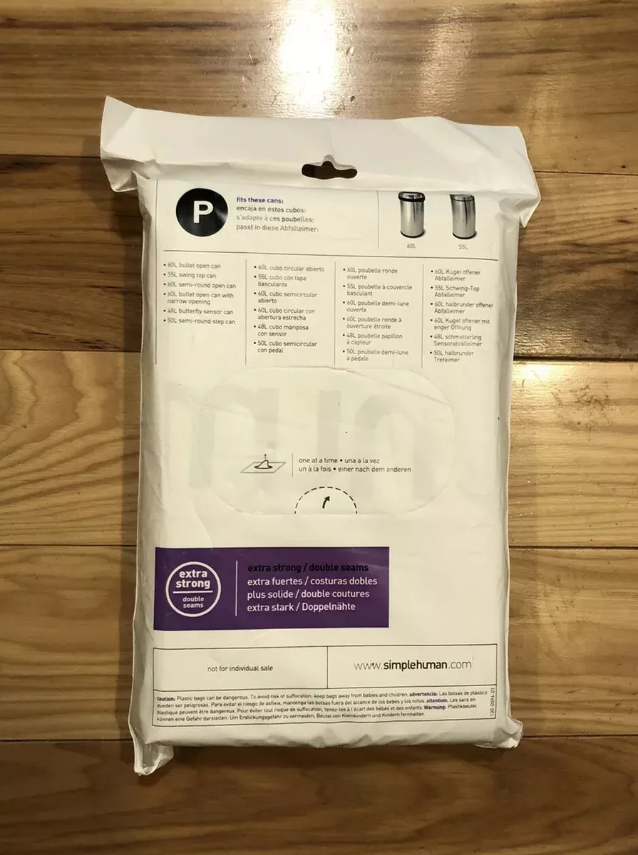 simplehuman Code R, Custom Fit Bin Liners, 20 Liners, White, 10 L