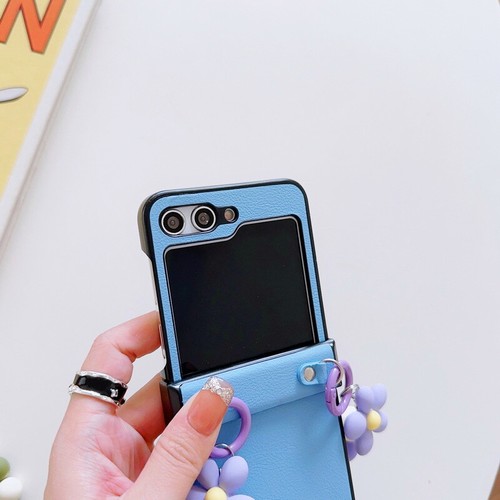 Case For Samsung Galaxy Z Flip5 Z Flip4 3 Girl's Flower Leather Hand Chain Cover - Picture 7 of 14