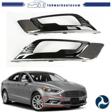 Pair Front LH RH Chrome Fog Light Lamp Cover Bezel Fit For 2017 2018 Ford Fusion