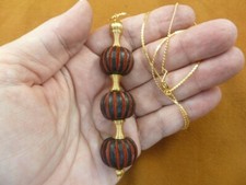 J13-27 Red Black CINNABAR carved wood lacquer bead jewelry 24" Pendant necklace