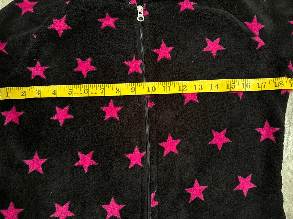Flirtitude Mujer Cremallera Una Pieza Felpa Con Capucha Sin Pies Negro Rosa Estrellas Talla M Foto 4 de 4