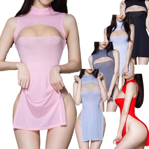 Sexy Lencería Para Mujer Camisón Bodycon Mini Vestido Sexy Abertura Lateral Vestidos para Dormir - Imagen 5 de 56