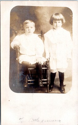 RPPC Portrait- Two Cousins, Children - Emerson Smith, Salem Ohio- Photo Postcard