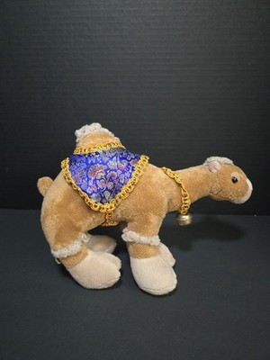 Akaru Brown Camel 10'' Plush Blue Gold Multi Color Ribbon Bell Collar Stuffed Toy