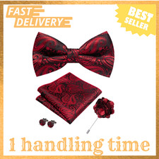 Paisley Bow Tie and Pocket Square Set with Lapel Pin and Cufflinks Men s