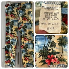 Vintage 100% Cotton Made in USA Hawaiian Tropical Drawstring Pants small/medium