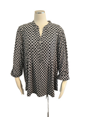 DB Established 1962 3X Women's Top Stretch Black White Geometric 